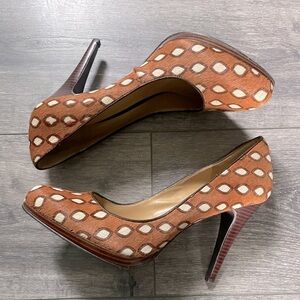 NWT Nine West Rocha Pumps Exotic Pony Hair Leather Platform Stiletto Heels